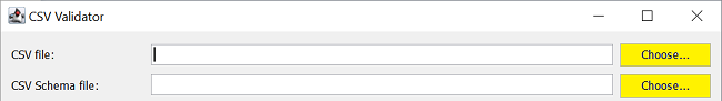 Part of GUI, showing in detail, the boxes to enter file names for data and schema, file open dialog buttons highlighted in yellow