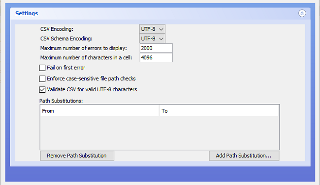 Part of GUI, showing opened Settings section