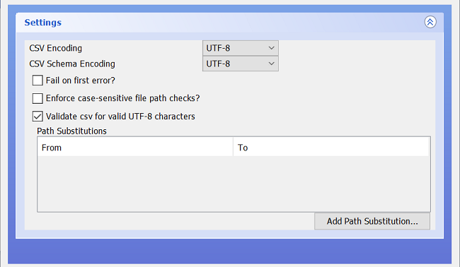 Part of GUI, showing opened Settings section