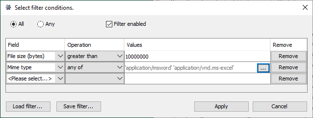 Filter selection